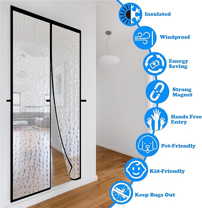 RELIANCER Magnetic Thermal Insulated Door Curtain,Waterproof EVA Door Cover,Fit Doors Size Up to 32"x82",Temperature Protection Insulated Doorway Curtain Partition,Patio Self-Closing Doors Net Screen