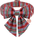 Christmas Plaid Dog Collar with Bow, Red and Blue Check Adjustable Pet Collar with Quick Release, Christmas Stripes Bowtie Collar for Small Medium Large Dogs S