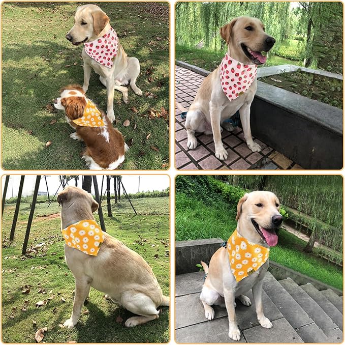Summer Spring Dog Bandanas 2PCS, Premium Durable Fabric Dog Scarf Bid Handkerchief Bandanas for Boy Girl Small Medium Large Dogs (Medium)