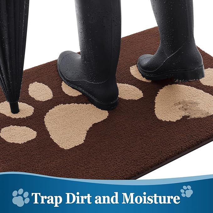 Buganda Dog Door Mat for Muddy Paws, Absorbent Dirt Trapper Washable Indoor Doormats, Non Slip Low-Profile Mud Mat for Dogs, Front Entrance Doormat for Inside Floor (40x32 Inches, Brown)