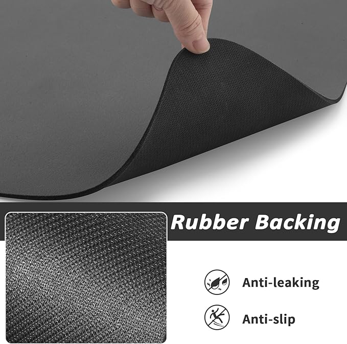 Dog Food Mat - Absorbent Cat Mat for Food and Water, No Stains Pet Feeding Bowl Mat, Easy to Clean Pet Placemats, Quick Dry Dog Water Dispenser Mat for Messy Drinkers | Paw Dark Grey 18"x 28"