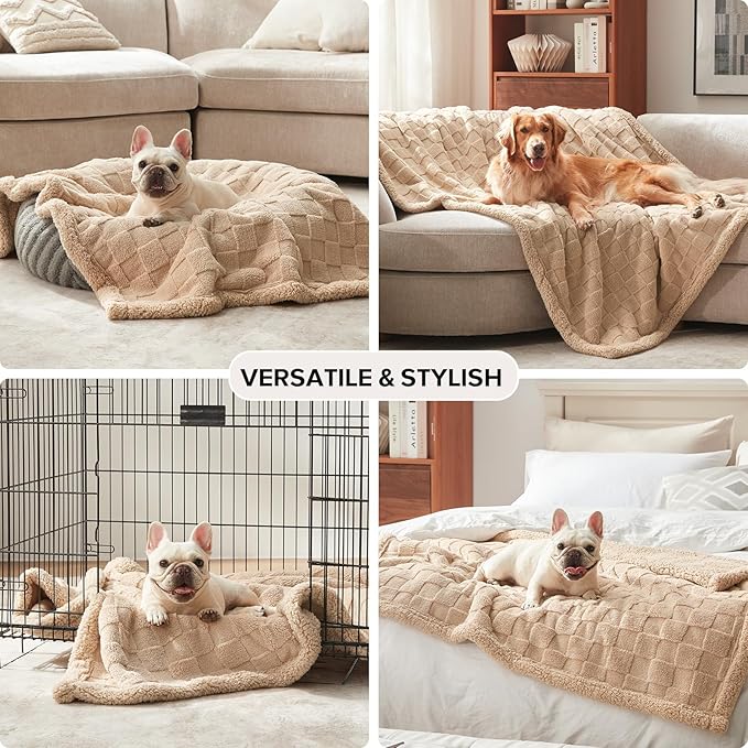 GASUR Waterproof Dog Blankets for Large Medium Dogs, Dog Blanket for Couch Bed, Fleece Pet Blanket for Furniture Sofa Protector, Soft Pet Throw Blankets for Crate Car Outdoor, Washable, 40"x50", Beige