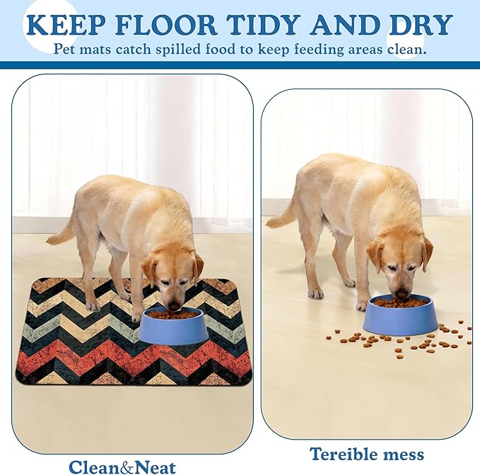 Vintage Plaid Pet Food Mat for Cats and Dogs–Christmas Stocking Absorbent Quick Dry Feeding Placemat, Non Slip Rubber Base, Waterproof Bowl Mat for Indoor Use, Pet Supplies 16"x24"
