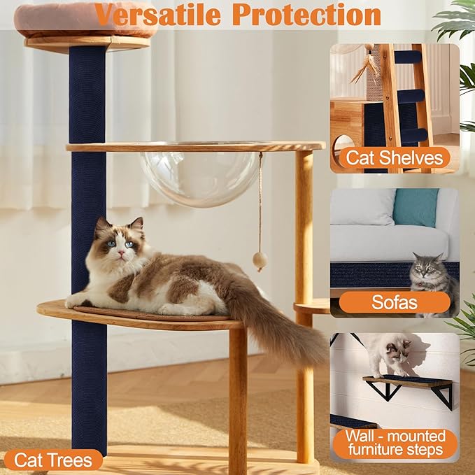 Cat Scratch Furniture Protector - 100" x 17" Trimmable Self-Adhesive Cats Claws Scratch Pads, DIY Cat Climbing Couch Protector for Scratch Post Cat Tree Replacement Indoor (Dark Blue)