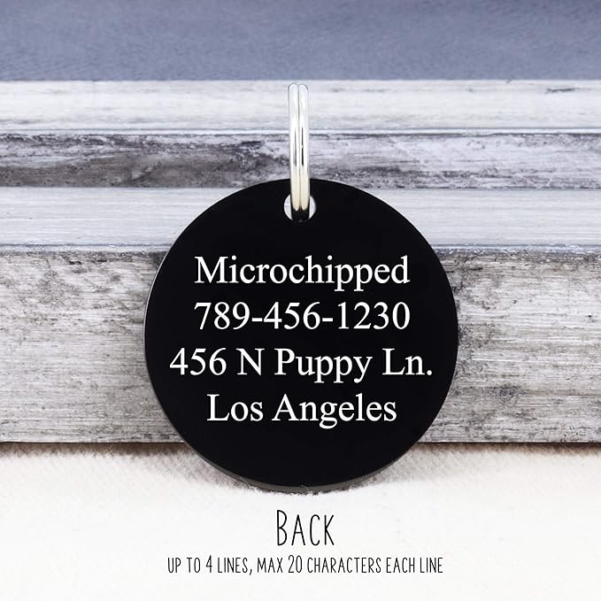 UltraJoys Stainless Steel Pet ID Tag Dog Name Tags Personalized Front and Back Engraving, Customized Dog Tags and Cat Tags, Optional Engraved on Both Sides, Round Tag with Vine Design 2, Small Black