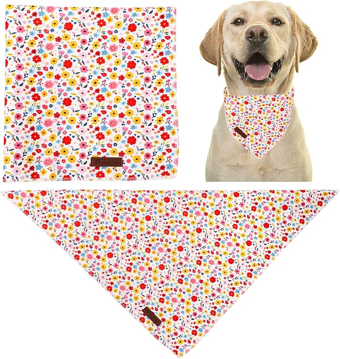 Floral Dog Bandana, UP URARA PUP Flowers Triangle Bid Scarf for Medium Large Dogs, Cotton Kerchief for Girl Boy Puppies, Cute Spring Blossom Bandana,S