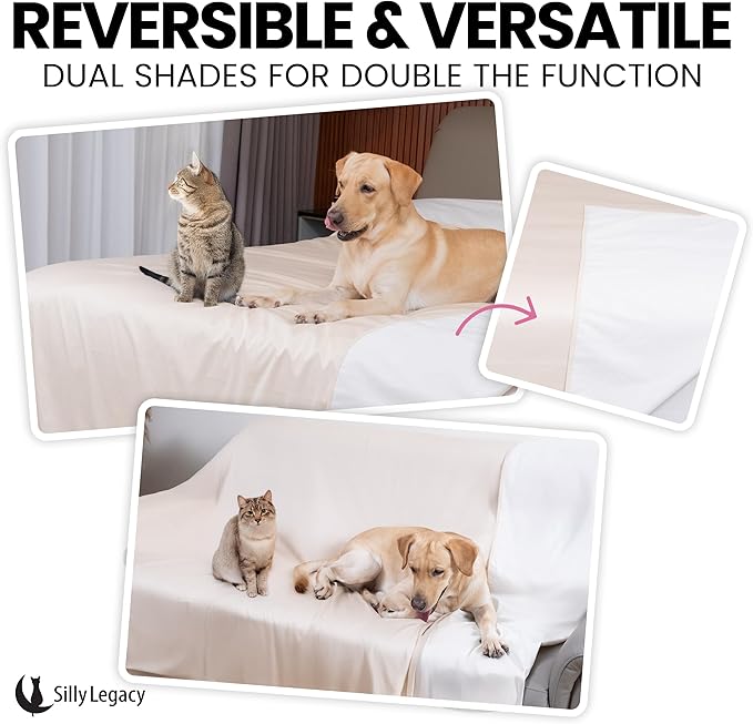 SILLY LEGACY Thin Reversible Waterproof Protective Cover or Liner for Bed or Couch (Twin Size 90 x 55 inch), for Dogs and Cats, Babies; Incontinence, Urine, Drool