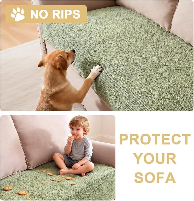 H.VERSAILTEX Non Slip Pet Couch Cover Chenille Dog Bed Protector Thick Soft Sofa Slipcover Pet Friendly Washable Couch Cushion Covers for Pets (40" x 50", Sage)