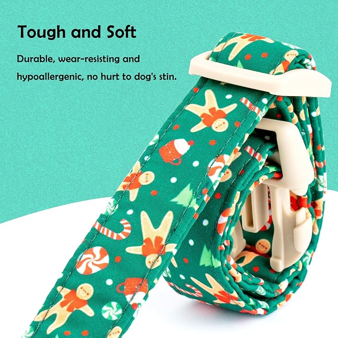 Faygarsle Christmas Dog Collar, Green Gingerbread Pattern, Plastic Buckle with Metal D-Ring, Holiday Pet Accessory, for Small Medium Large Dogs S