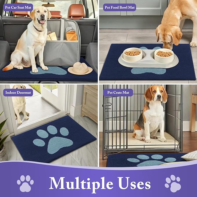 Buganda Dog Door Mat for Muddy Paws, Absorbent Dirt Trapper Non Slip Indoor Doormats, Washable Low-Profile Mat for Mud Dogs, Entryway Carpet for Inside Floor (40x32 Inches, Dark Blue)