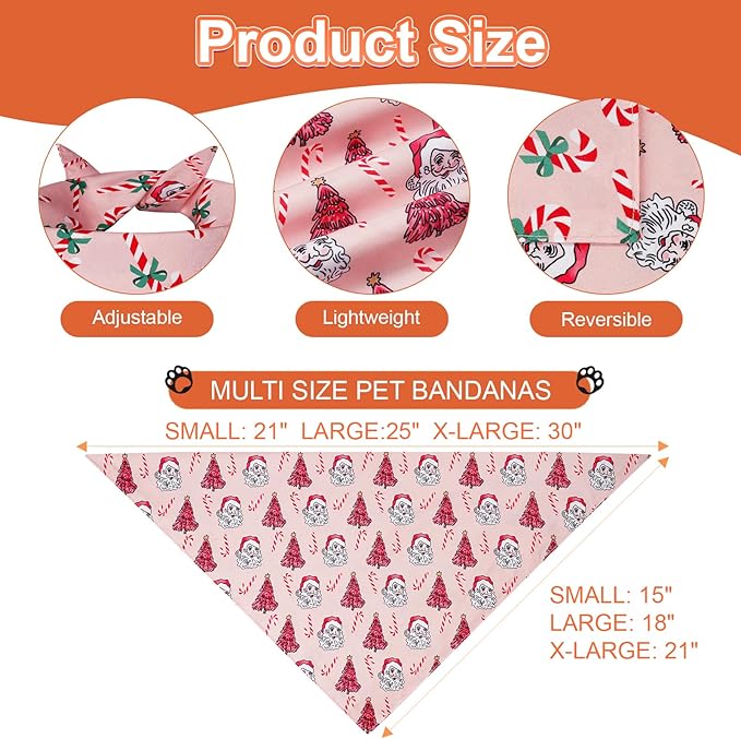 Cute Christmas Dog Bandanas XLarge 2PCS, 4 Pattern Holiday Scarf for Boy and Girl, Triangle Reversible Bibs Breed for Puppy Pets