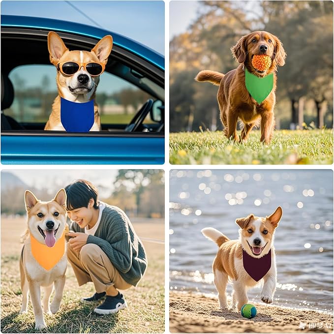 BRT Bearingshui Triangle Dog Bandana 12 Pack, Blank Dog Handkerchief Scarf, Adjustable Pet Puppy Plain Bandana(75 x 52 x 52 cm,Basic Color)