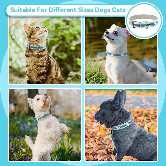 PETCARE Reflective Dog Collar with Cute Paw Rivet Studded Funny Soft PU Leather Adjustable Puppy Dog Collars for Small Medium Large Dogs Cats (Blue,Small)