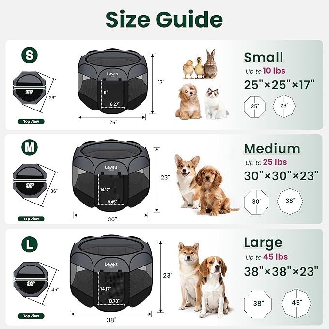 Love's cabin Pet Puppy Dog Playpen, Medium Dog Tent Crates Cage Indoor/Outdoor, Portable Playpen for Cat, Foldable Pop Up Dog Kennel Playpen with Carring Case, Removable Zipper Top, Dark Grey