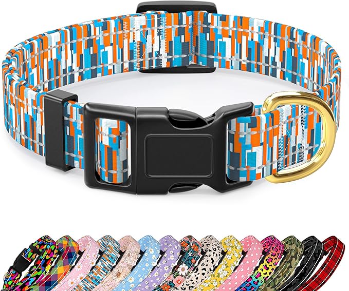 Reflective Dog Collar for Extra Small Dogs, Cute Boho Adjustable Heavy-Duty Nylon Puppy Collar for Boy and Girl Female, Soft Pet Accessories with Quick Release Buckle, Colorful Spliced