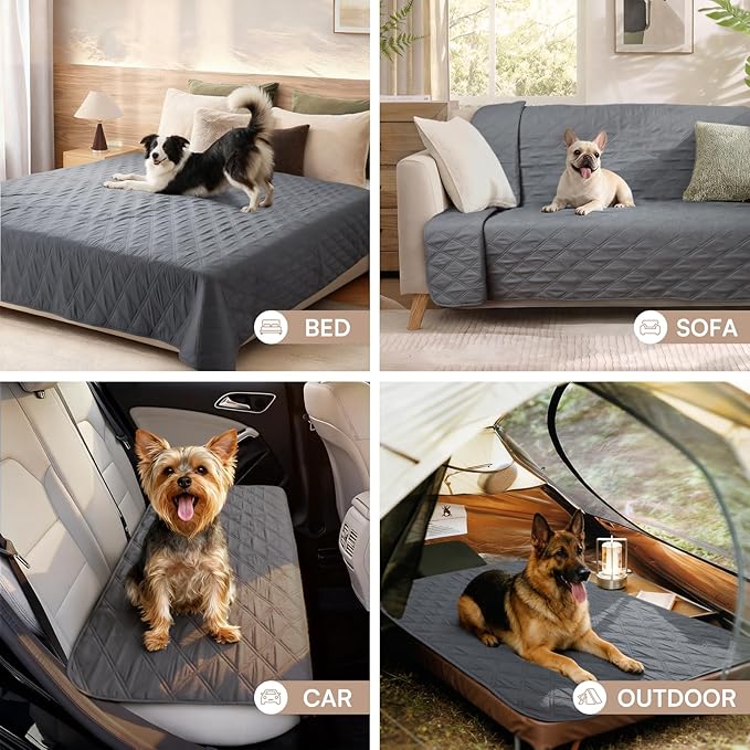 Luciphia 100% Waterproof Couch Cover Blanket for Dogs Anti-Slip Pet Couch Protector Sofa Mat Puppy Cat Blanket with Non-Slip Bottom, Grey, 82x102 Inch
