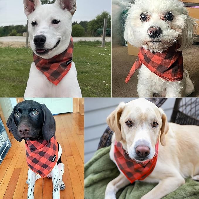 Dog Bandana Fall XLarge-Orange Brown Dog Scarf Buffalo Plaid Printing Adjustable Bib Handkerchief Accessories for Large Dogs (XL)