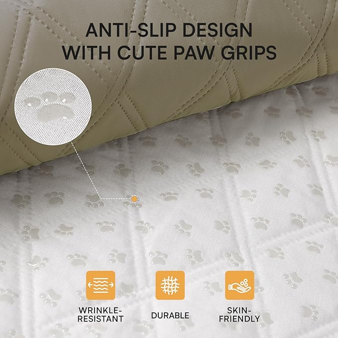 Luciphia 100% Waterproof Couch Cover Blanket for Dogs Anti-Slip Pet Couch Protector Sofa Mat Puppy Cat Blanket with Non-Slip Bottom, Taupe White, 52x82 Inch