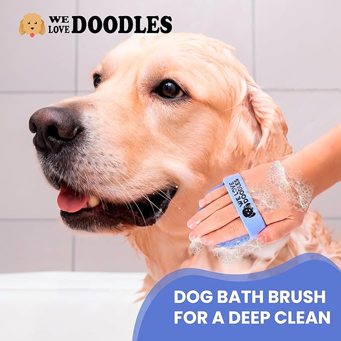 Dog Grooming Bath Brush, Pet Rubber Brush for Shower Scrubbing & Soothing Massage, Ideal for Long & Short Haired Dogs and Cats, Essential Puppy Grooming Accessories, 2 Pack [We Love Doodles]