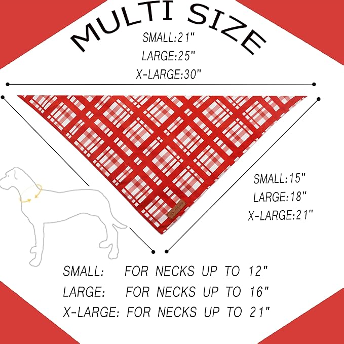 Realeaf Valentine's Day Dog Bandanas 2 Pack, Reversible Red Plaid Heart Dog Scarf for Boy and Girl, Premium Durable Fabric, Holiday Love Bandana for Large and Extra Large Dogs Pets (Small)
