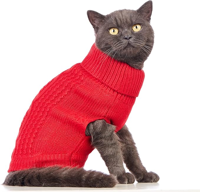 Stretchy Cat Sweater - 17 Colors & 6 Sizes | Snug Winter-Ready Knit for Boy/Girl Cats & Kittens(Red, Large)