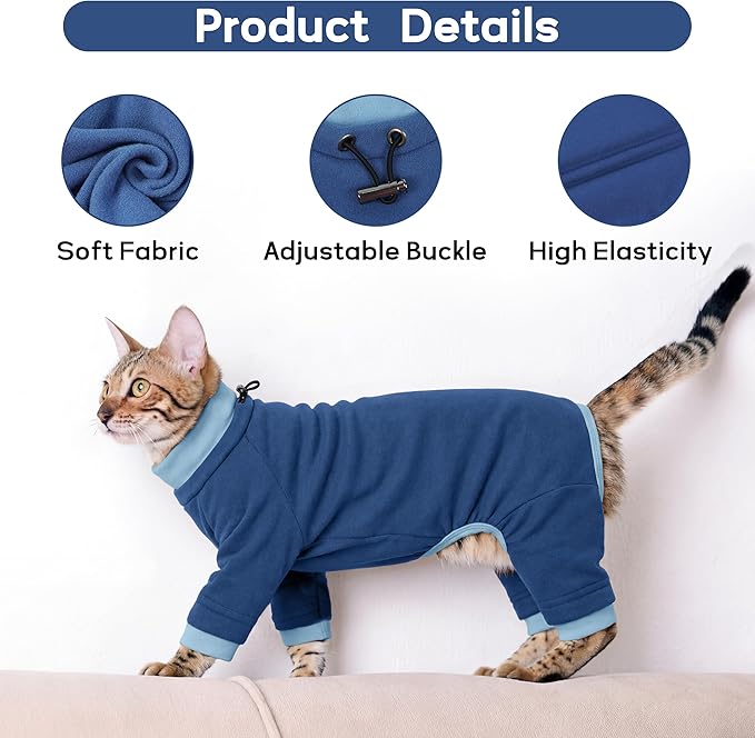 PUMYPOREITY Cat Hair Sticky Shirt – Breathable & Lightweight, Reduces Shedding Fur Pajamas, Prevents Licking Wounds After Surgery, Blue, L