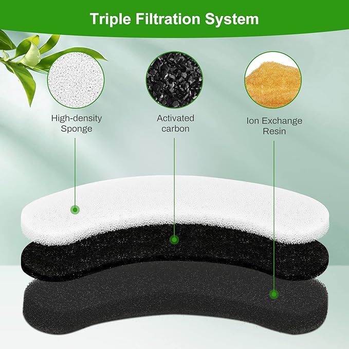 4 Pack Replacement Filters for DF10 & DF30 Automatic Pet Water Dispenser, Triple Filtration Dog Water Filter Replacement, Carbon Cat Water Fountain Filters
