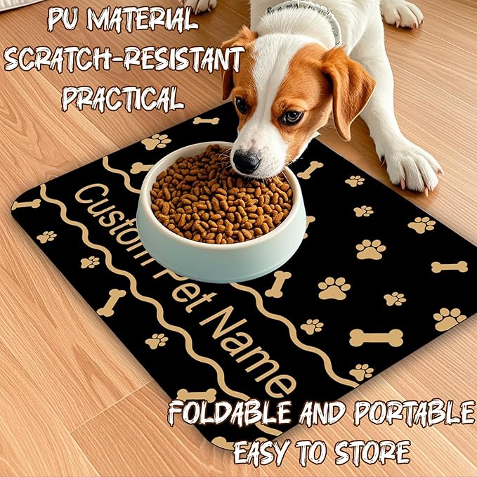 Personalized Dog Cat Food Mat Waterproof Non Slip Pet Bowl Mat Absorbent Quick Dry Custom Name Feeding Mat for Floors Dog Cat Supplies Claw