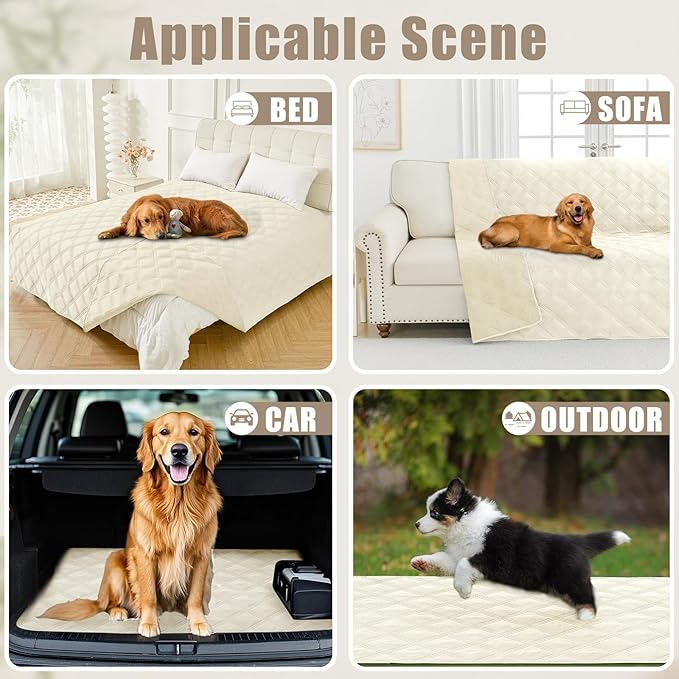 Smiry Waterproof Dog Bed Cover Blanket 40x80, Soft Reversible Pet Blanket, Washable Leakproof Cats Dogs Couch Cover for Sofa, Couch, Furniture, Beige/Beige