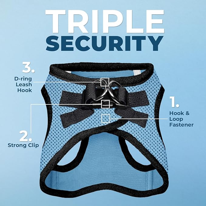 Best Pet Supplies - All Weather Mesh / Plush, Reflective, No Pull Harness for Small, Medium Dogs, Cats - Secure with Hook & Loop Fastener, Buckle, Double D-Rings - Baby Blue/Black Trim, S