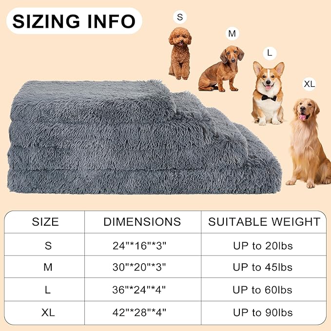 Fluffy Orthopedic Dog Beds for Medium Dogs with Washable Removable Cover Dog Crate Bed Egg Crate Foam Support Plush Pet Pad Mat with Anti-Slip Bottom (36 * 24,Dark Grey)