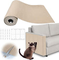 Cat Scratch Furniture Protector - 138" x 17" Trimmable Self-Adhesive Cats Claws Scratch Pads, DIY Cat Climbing Couch Protector for Scratch Post Cat Tree Replacement Indoor (Khaki)