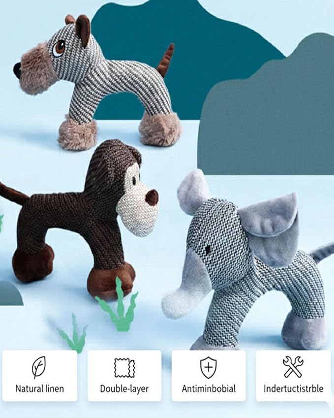Linen Safari Companions - Linen Dog Toy, Chew-Resistant Natural Linens Squeaky Safari Animal for Small to Medium Dogs, Helps Reduce Destructive Chewing for Indoor Play and Boredom Relief (Elephant)