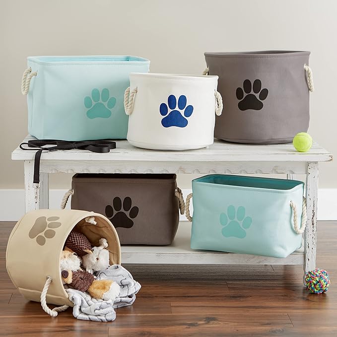 Bone Dry Pet Storage Collection Collapsible Bin, Small Round, Taupe