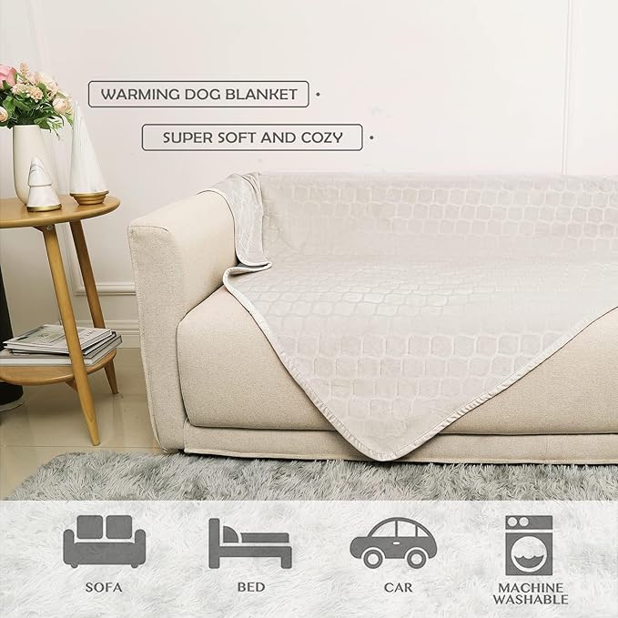 fuguitex Waterproof Dog Blanket Bed Cover Dog Crystal Velvet Moroccan Fuzzy Cozy Plush Pet Blanket Throw Blanket for Couch Sofa(52 * 82 inch, Cream+Sand)