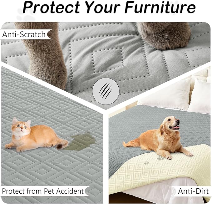 hyha Waterproof Dog Blanket, Soft Dog Bed Cover Pet Blankets, Waterproof Sofa Couch Cover for Dogs Washable, Reversible Pet Couch Covers for Sofa Furniture (40x80 Inch, Grey/Beige)