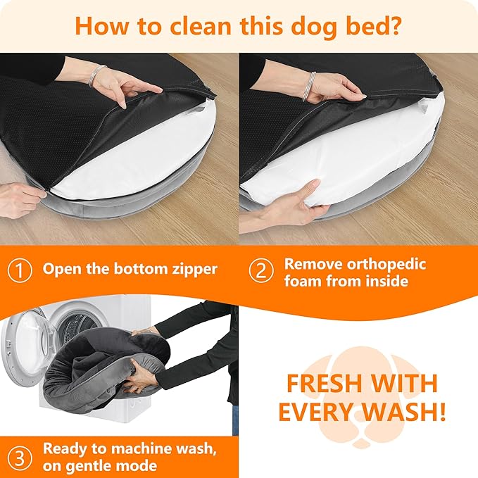Dwanton Orthopedic Dog Bed for Large Dogs with Gel Memory Foam, Waterproof Dog Sofa, Washable Pet Bed with Four Sided Bolster Cushion, Removable Cover & Non-Slip Bottom, 42", Dark Gray
