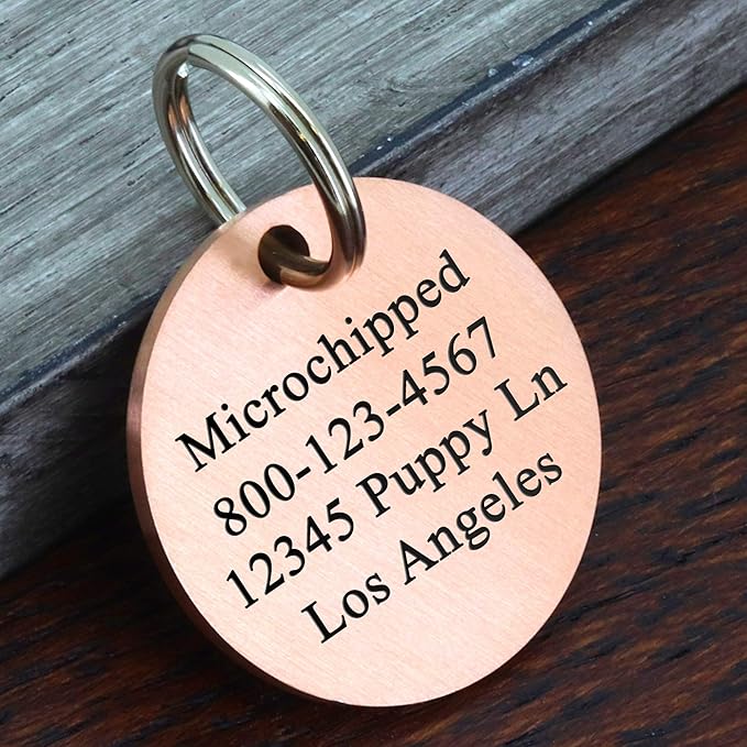 Ultra Joys Dog ID Tag, Custom Dog Tag Personalized Cat Tag, Pet ID Tag, Brushed Stainless Steel Stainless Steel Round Dog Tag Rose Gold Medium