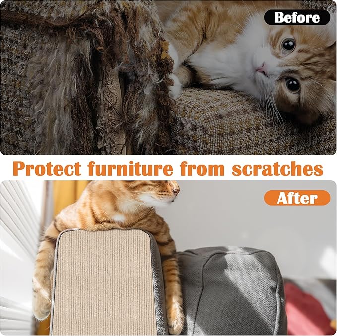 Cat Scratch Furniture Protector - 78.7" x 13.8" Trimmable Self-Adhesive Cats Claws Scratch Pads, DIY Cat Climbing Couch Protector for Scratch Post Cat Tree Replacement Indoor (Khaki)