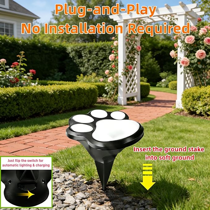 3pcs-Solar Paw Print Lights, Wireless of Cat Dog Animal Solar Lights Outdoor Garden Decor, IP55 Waterproof LED Yard Path Light, New Home Birthday Easter Gift for Pet Lovers (White Light)