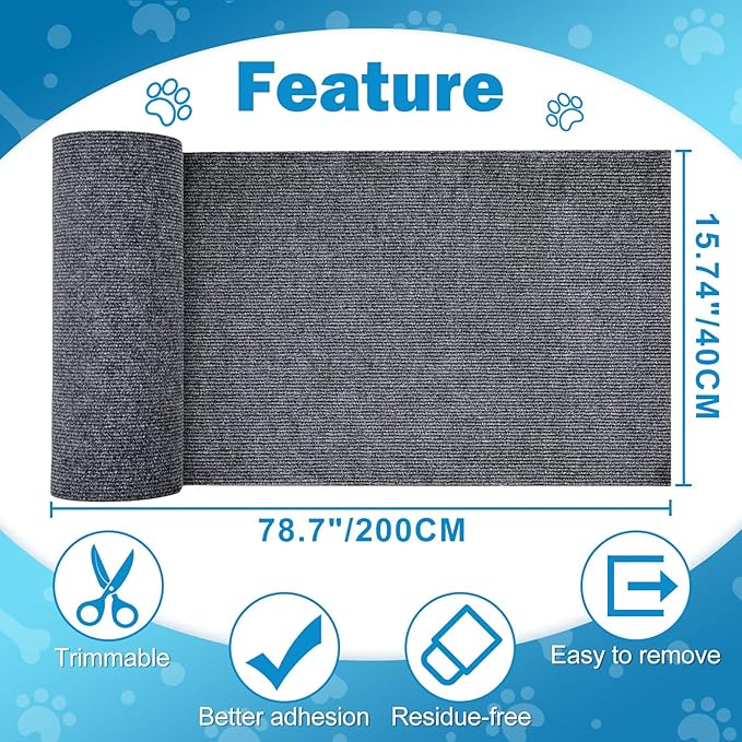 ENONCI Anti Scratch Pads for Cats, Furniture Protector for Couch Corners - 78.7x15.8 Inch Cat Scratching Mat, Replaceable Climbing Wall Scratcher