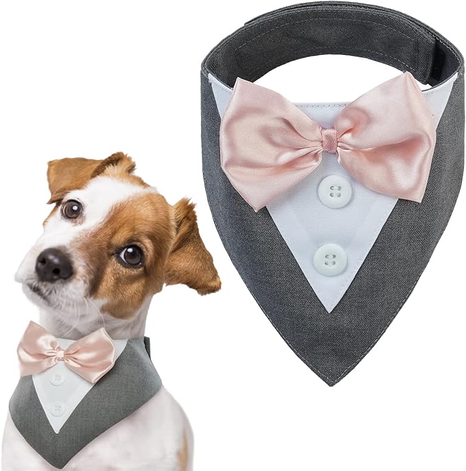 FUAMEY Dog Tuxedo for Medium Dogs,Dog Formal Suit Dogs Attire Pet Bow Tie Puppy Party Costumes Cat Tux Outfits Pets Bandana Cosplay Adjustable Bowties Wedding Birthday Valentines Grey M