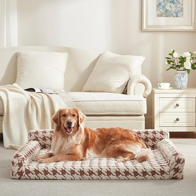 FURTIME Orthopedic Dog Beds Large Sized Dog, XL Washable Memory Foam Pet Couch Bed with Removable Washable Cover, Non-Slip Bottom with Bolster Sides, Brown