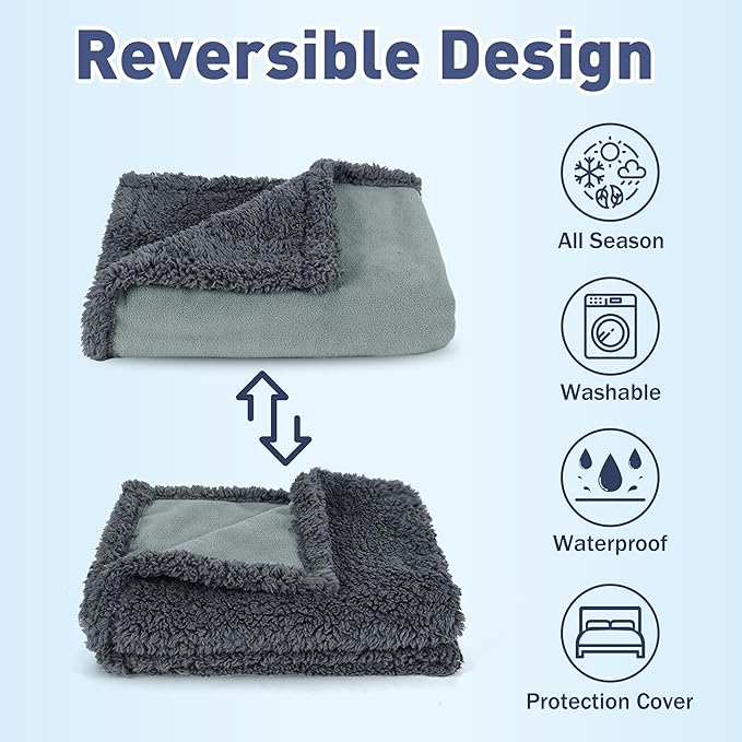 Kritter Planet Waterproof Dog Blankets for Small Dogs, Puppy Blankets for Litter, Cat Blankets for Indoor Cats Washable, Reversible Fleece Pet Mat for Crates, Car Seats, and Furniture