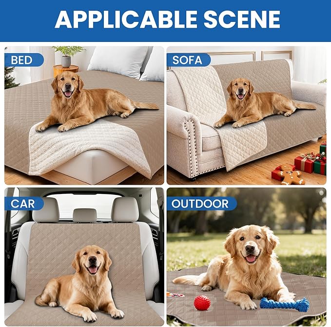 Waterproof Dog Blanket, Non-Slip Soft Pet Bed Cover, Couch Cover for Dogs Washable, Protects Sofa, Furniture, Crate, Car, Tear Resistant Leakproof Pet Blanket (30x53 Inch, Khaki)