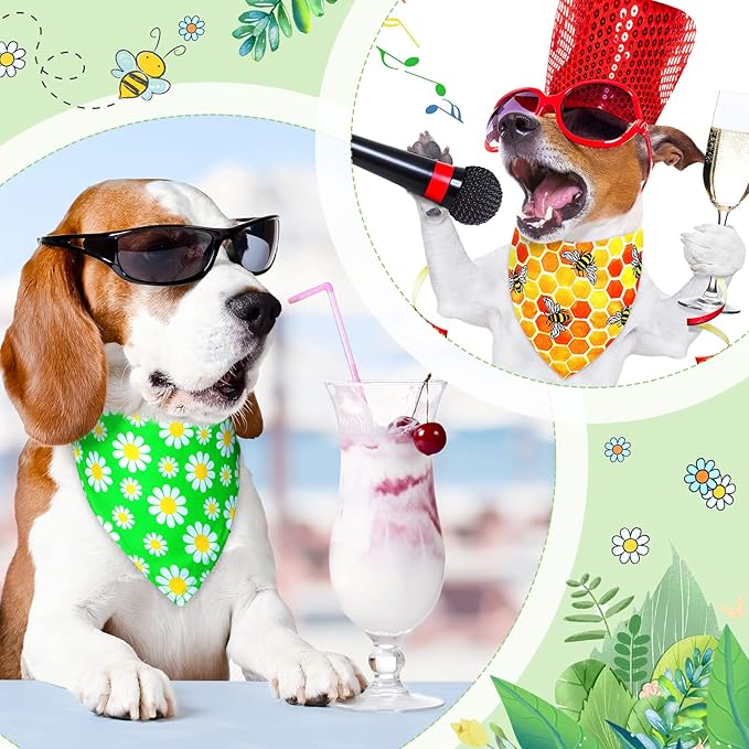 Eccliy 30 Pack Flower Dog Bandanas Bulk Summer Soft Triangle Dog Scarfs Polyester Bandana Pet Costume Cute Scarf Bibs with Flowers Patterns for Small Medium Large