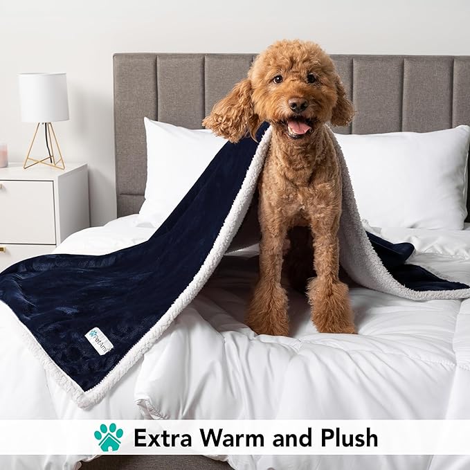 PetAmi Dog Blanket for Small Medium Dogs, Pet Bed Blanket Cat Puppy Kitten, Fleece Furniture Couch Cover Protector Sofa Car, Soft Sherpa Dog Throw Plush Reversible Washable, Mini 29x40 Blue