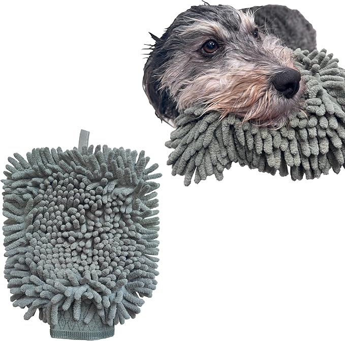 SPOT Clean Paws Chenille Microfiber Dog Towel Mitt - Super Absorbent, Quick-Drying, Washable, Double-Sided Glove for Wet Paws & Body, Durable, Odor-Free, Gently Massages & Dries, 9.5in x 7in