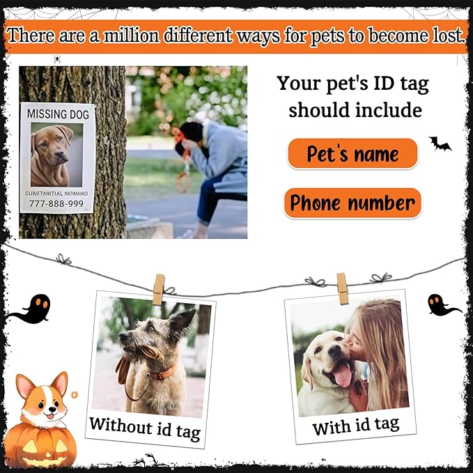 Personalized Pet Tags for Dog Cat, Custom Halloween ID Tags for Dogs, Dog Name Tags Engraved for Pets, Boo Basket Stuffers, Halloween Gifts for Dogs Lovers (Witch Hat)