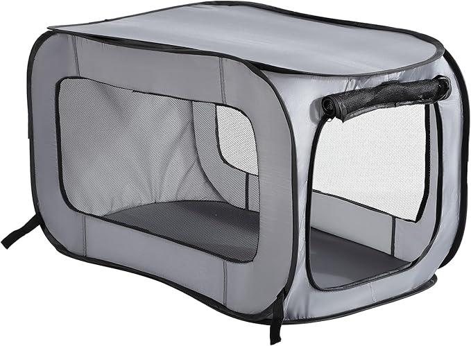 Beatrice Home Fashions Portable, Collapsible, Pop Up Kennel Travel Cat and Dog Crate, 32.5" L x 19.5" W x 19.5" H, Gray